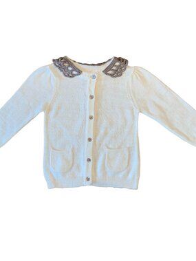 ORIGAMI Angora Cardigan Sweater Baby Girls 6-12 0 Lace Collar Soft Cream Infant